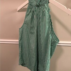 J.Crew Green Gingham Halter Top with Bow Back – Size 00